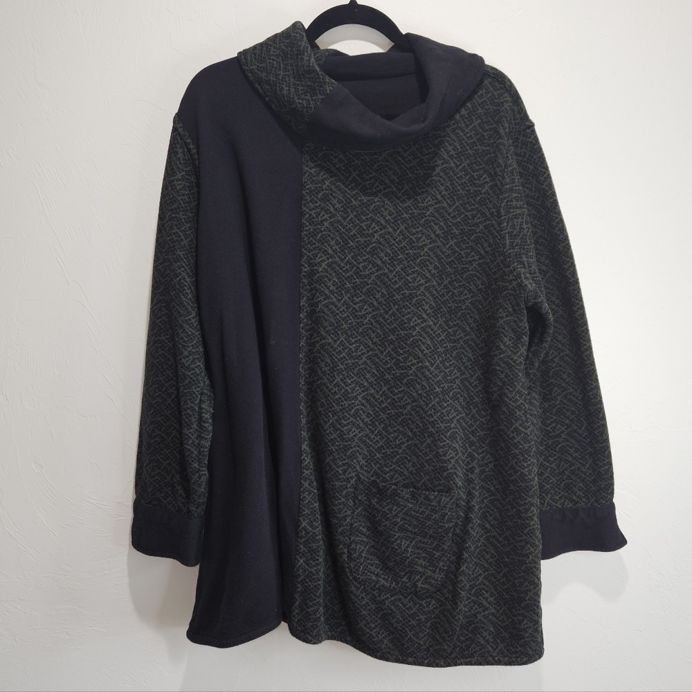 Women Parsley & Sage Reversible Sweater Tunic Top Green Black Lagenlook Cowl 1X - Picture 6 of 14